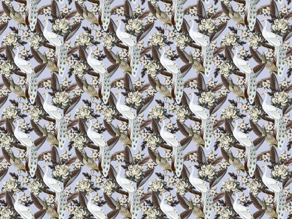 Repeat White Peacocks Wallpaper Mural