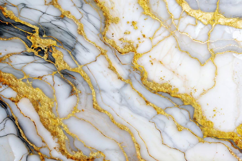Luxurious Gold Veined Marble Wallpaper: Elegant White and Grey Design