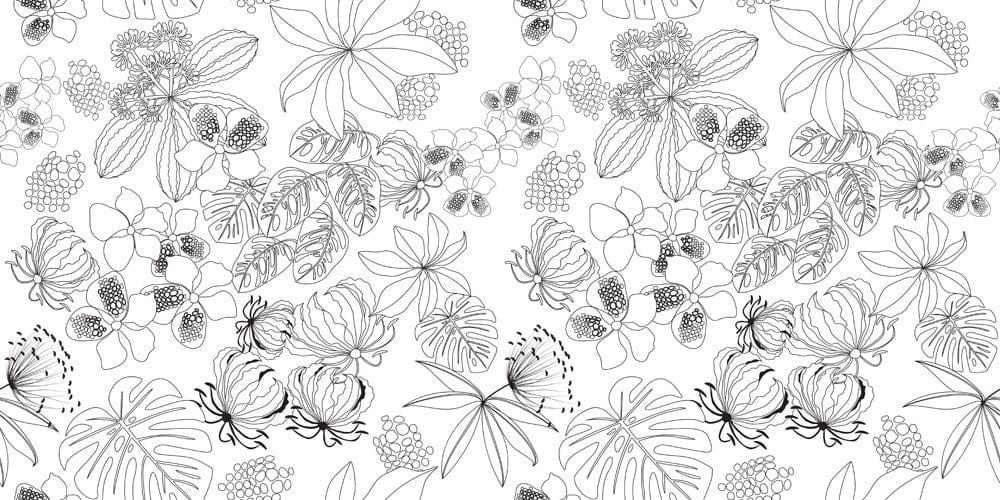 Sketch Flowers & Leaves Wallpaper Mural