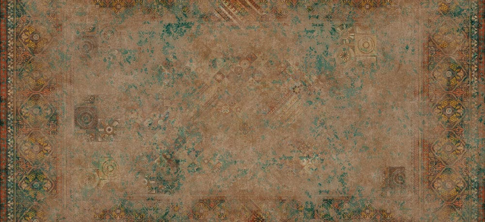 Vintage Earth Toned Distressed Ornamental Pattern Wallpaper for Classic Interiors