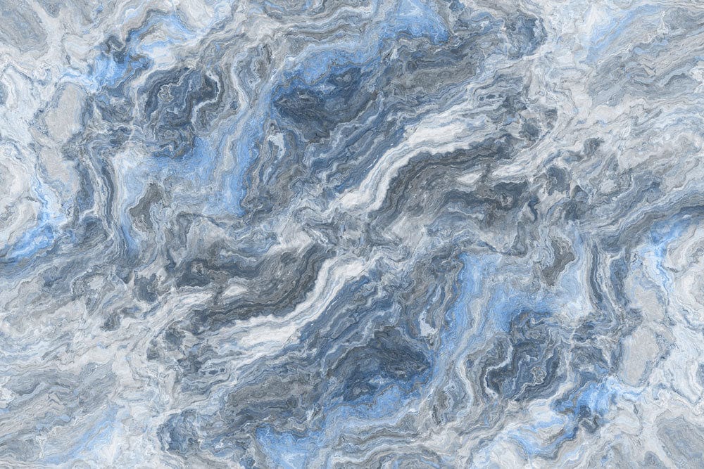 Elegant Blue and Grey Marble Effect Artistic Wallpaper Mural Design