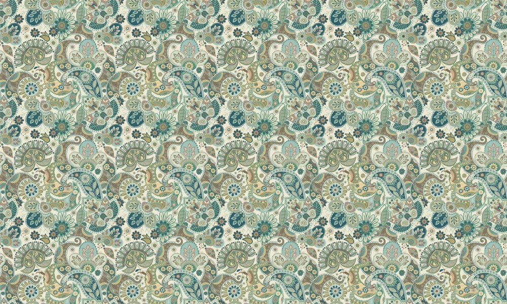 Vintage Paisley Elegance: Teal and Beige Classic Patterned Wallpaper
