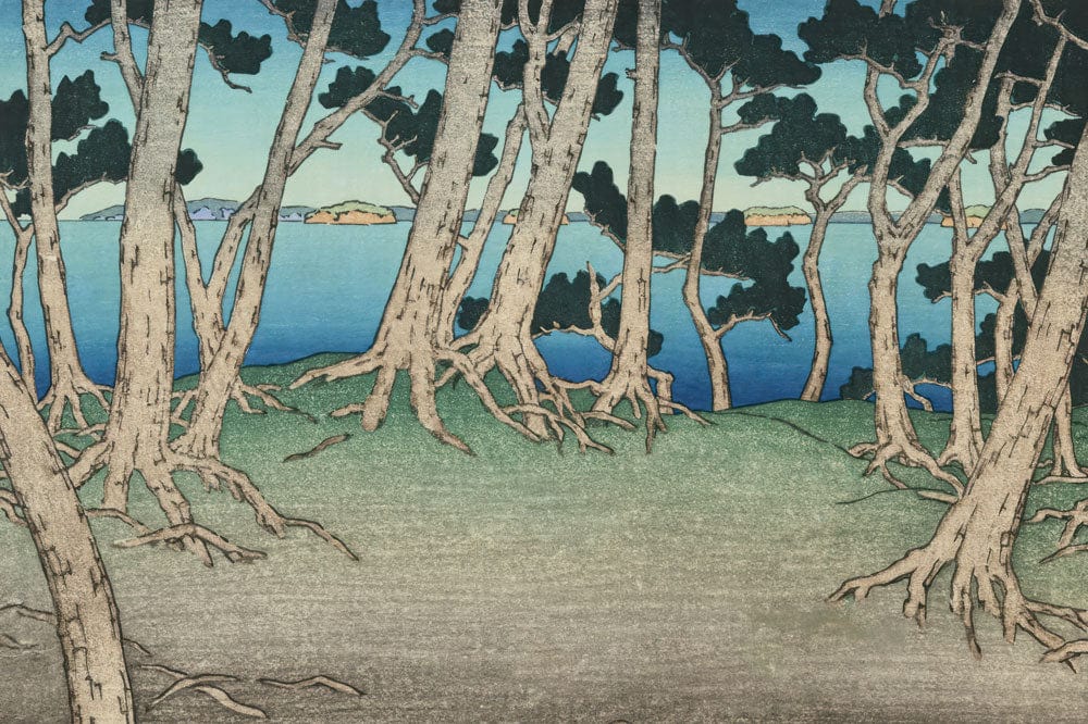 Tranquil Coastal Forest Scene Blue Green Mural Wallpaper Décor