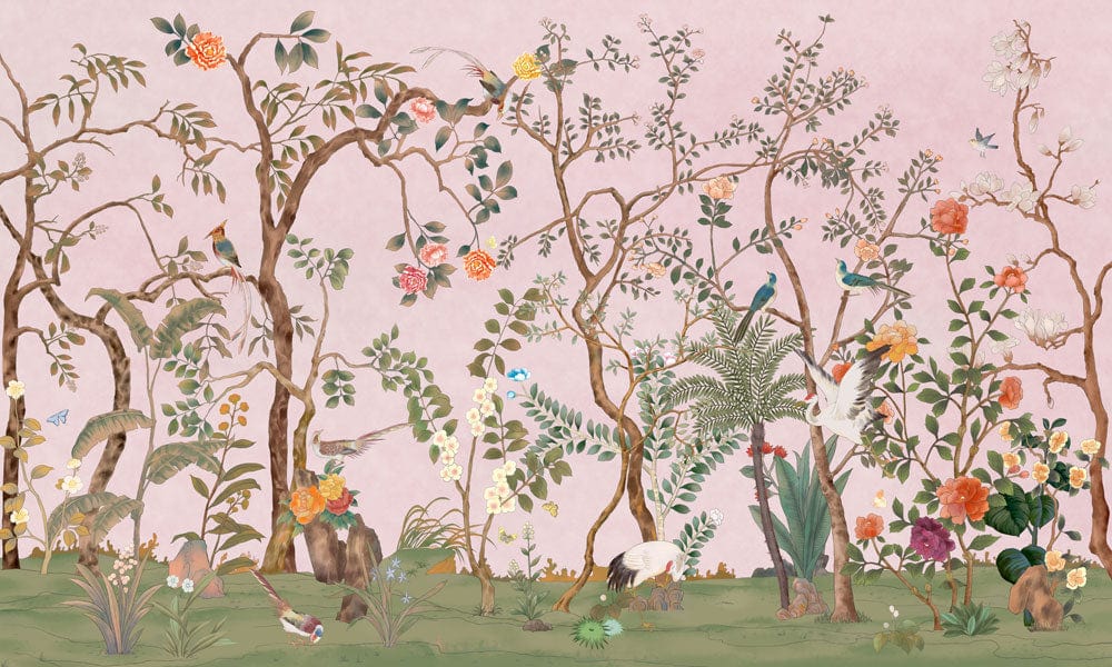Elegant Pastel Botanical Mural Wallpaper with Vintage Garden Nature Design
