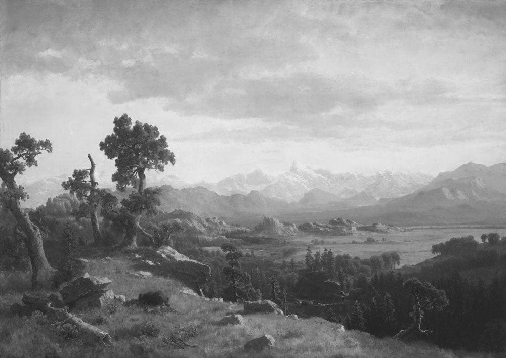 Monochrome Mountain Landscape Mural Wallpaper - Vintage Scenic Artistry Design