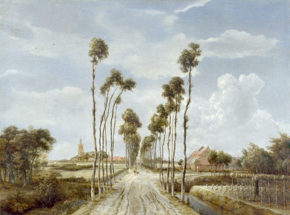 Vintage Countryside Landscape Mural Wallpaper in Soft Earthy Tones and Skies
