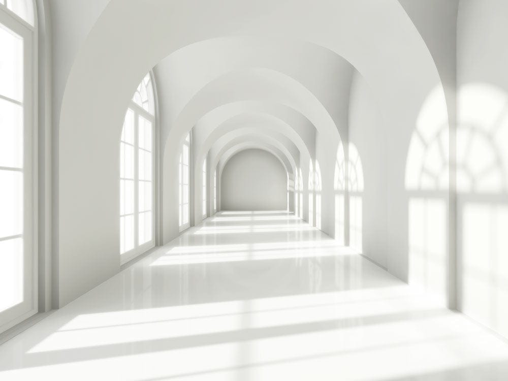Elegant White Arched Hallway Mural Wallpaper for Modern Interior Design