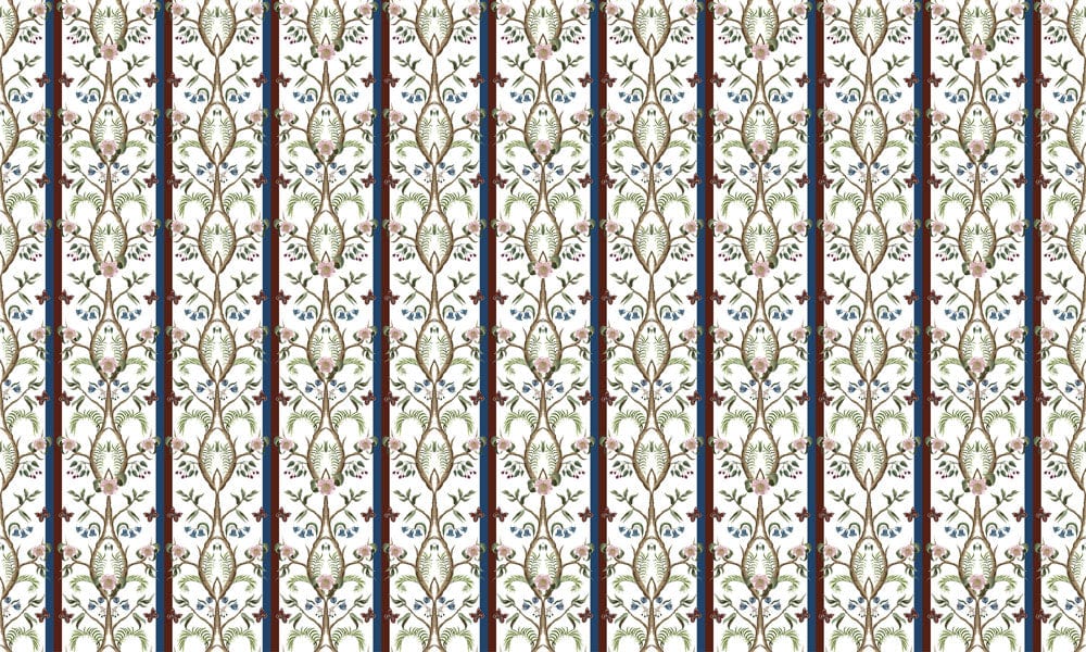 Elegant Vintage Floral Pattern Wallpaper with Blue and Beige Accents