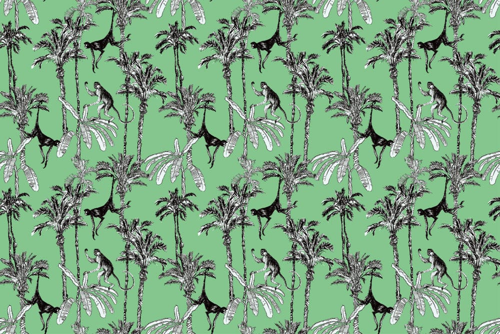 Tropical Monkeys in Green Paradise Mural Wallpaper