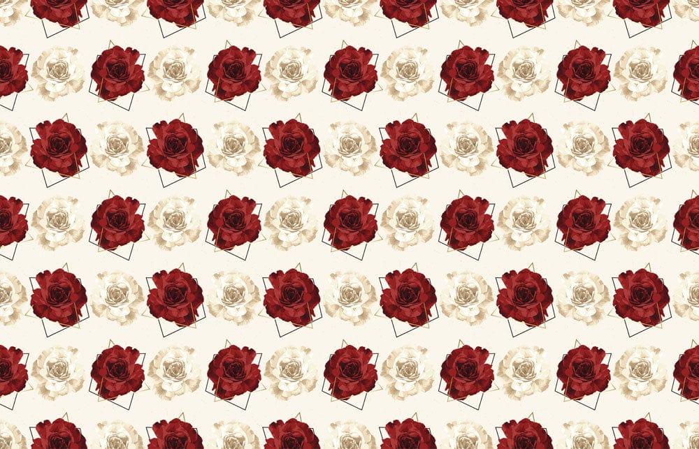 Elegant Red and Cream Rose Patterned Floral Wallpaper for Stylish Décor