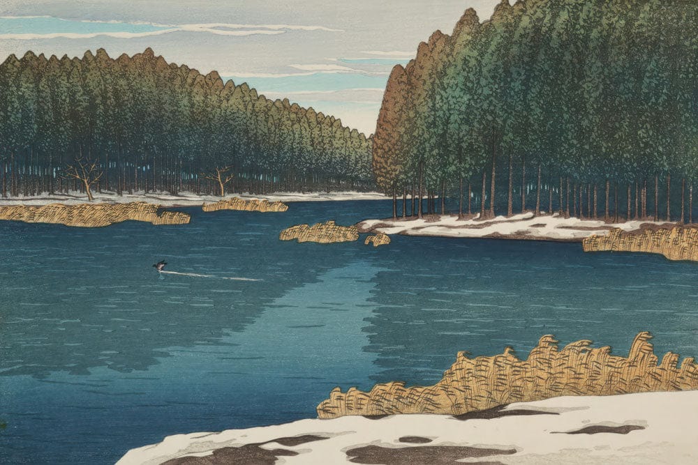 Serene Winter Lake and Pine Forest Scenic Landscape Mural Wallpaper