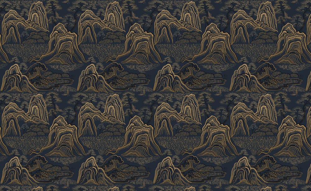 Midnight Golden Mountains Mural Wallpaper