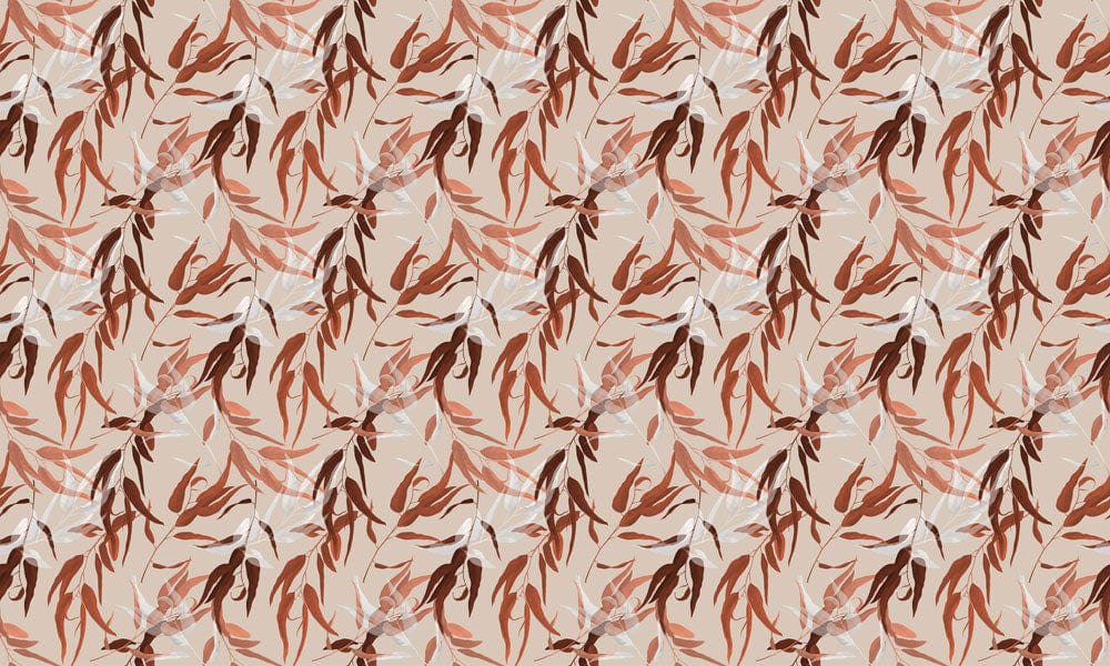 Elegant Autumnal Foliage Pattern Wallpaper in Earthy Brown and Beige Hues