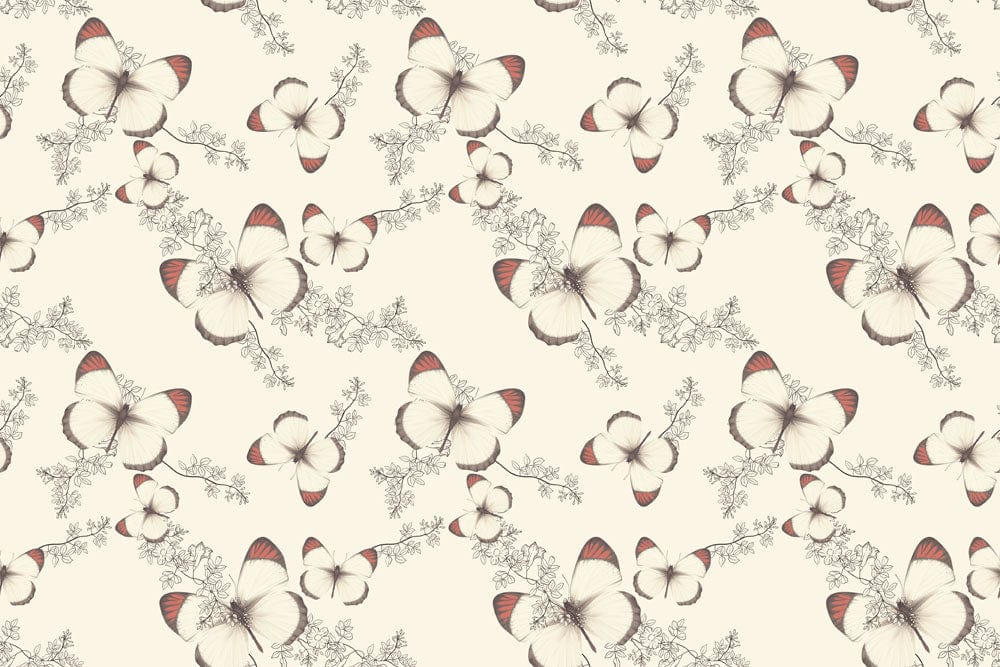 Vintage Botanical Butterfly Wallpaper - Elegant Cream and Rust Pattern Design
