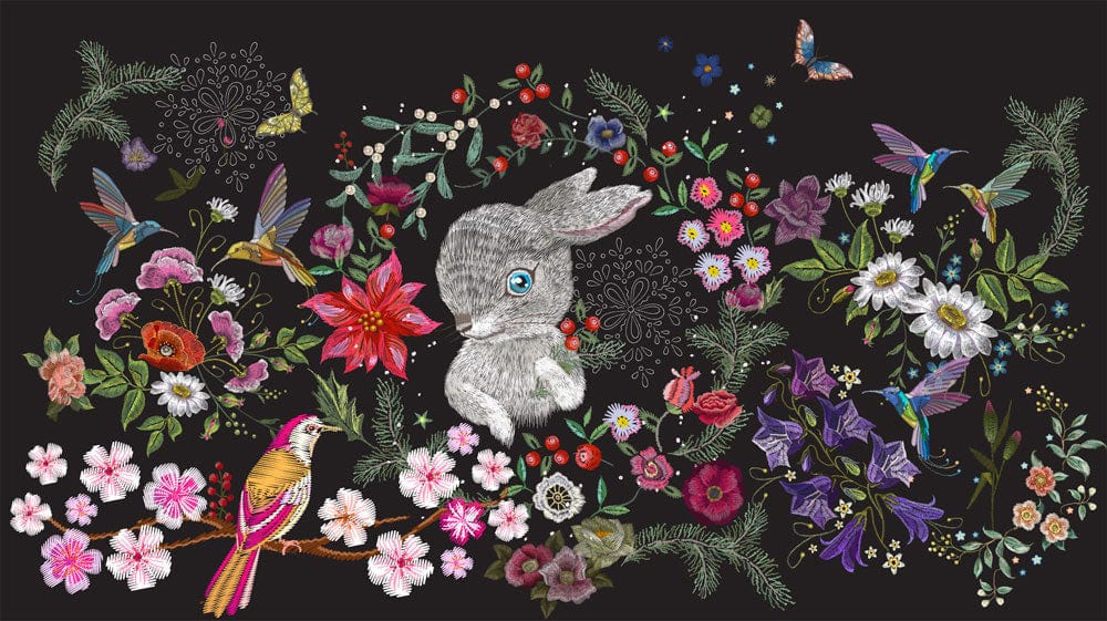 Enchanted Woodland Animals Floral Mural Wallpaper - Dark Magical Forest Decor
