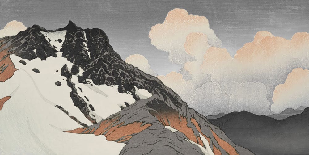 Vintage Mountain Landscape Mural Wallpaper - Artistic Grey and Orange Design