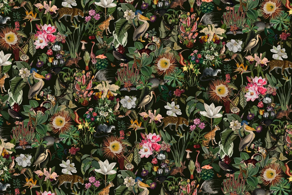 Tropical Jungle Paradise Floral Mural Wallpaper - Vibrant Botanical Green Design