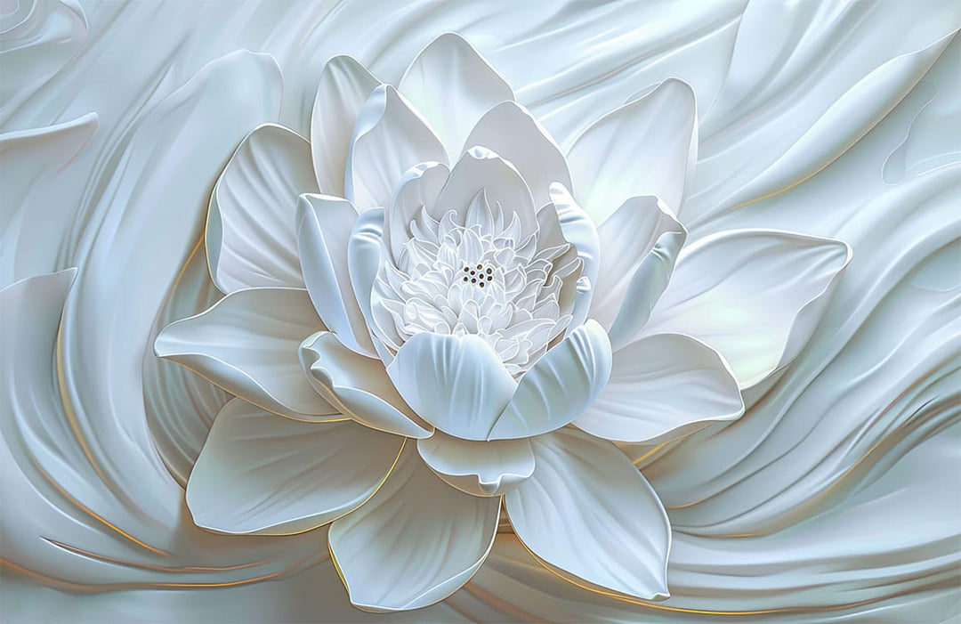 Elegant White Lotus Blossom Mural Wallpaper - Tranquil Floral Art Design