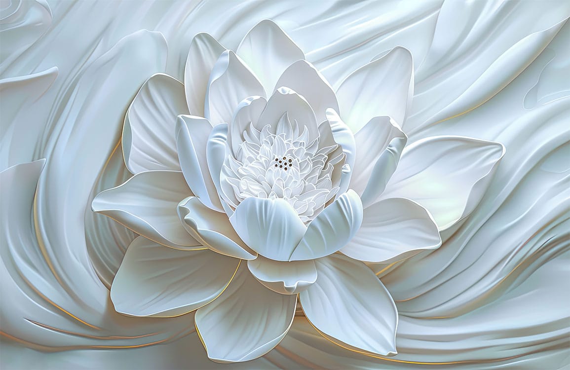 Elegant White Lotus Blossom Mural Wallpaper - Tranquil Floral Art Design