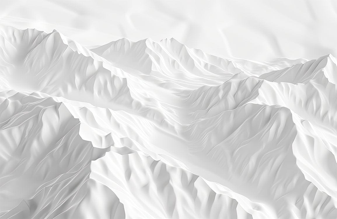 Elegant White 3D Mountain Landscape Textured Mural Wallpaper for Modern Interiors