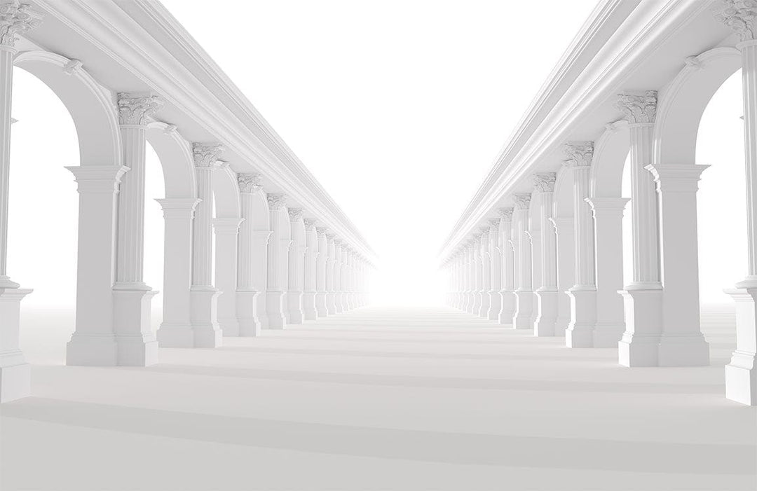 Classic White Roman Archway Illusion Mural Wallpaper for Elegant Interiors