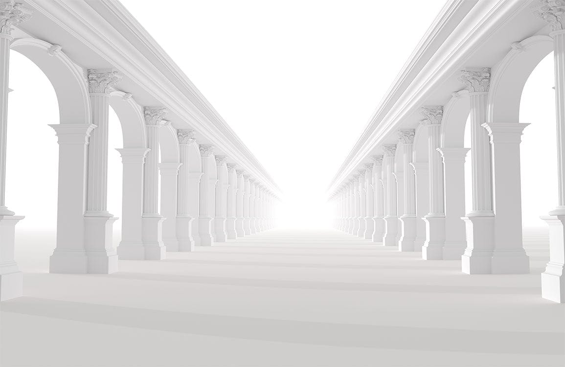 Classic White Roman Archway Illusion Mural Wallpaper for Elegant Interiors