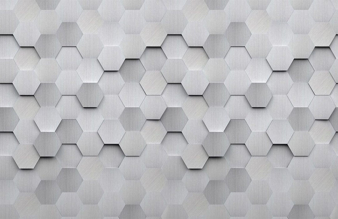 Modern Silver Hexagonal 3D Geometric Pattern Wall Mural Wallpaper Décor