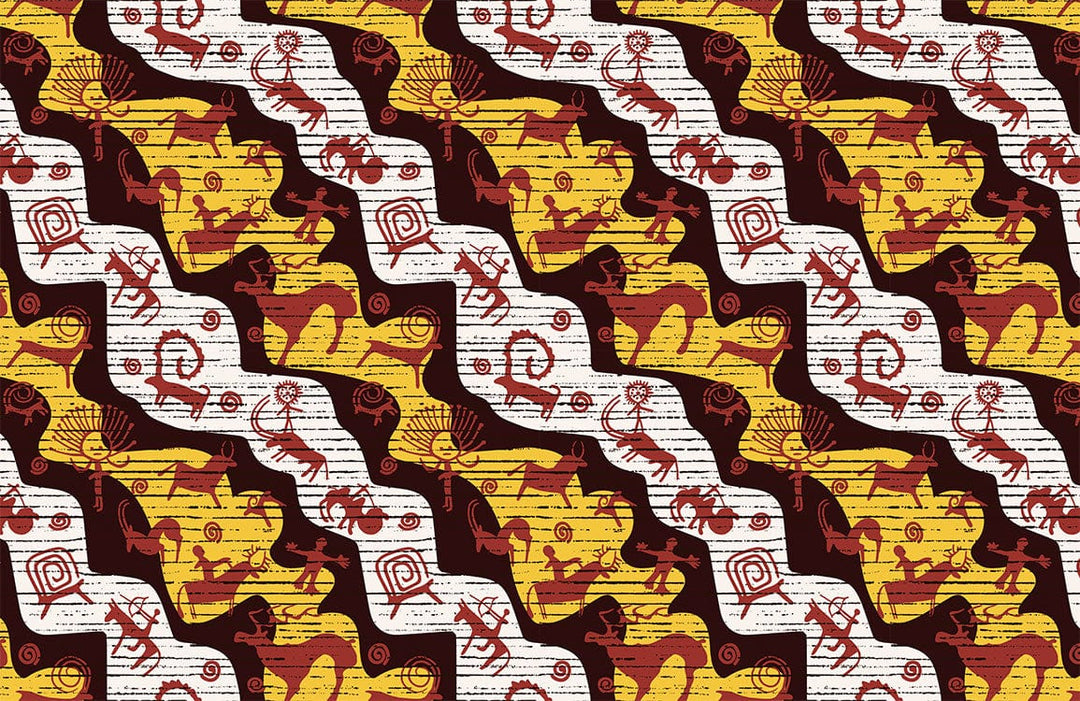 Rustic Tribal Abstract Patterned Wallpaper in Earthy Tones for Contemporary Interiors