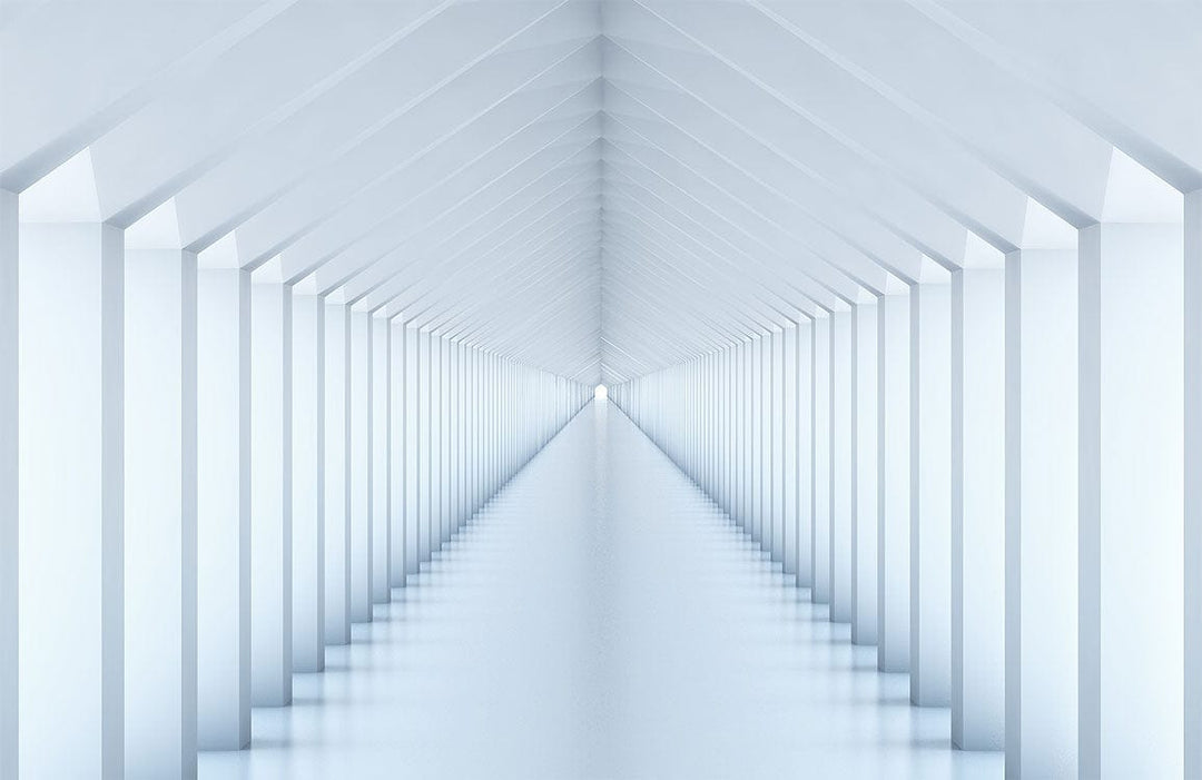 Modern Minimalist White Geometric Tunnel Effect Mural Wallpaper Décor