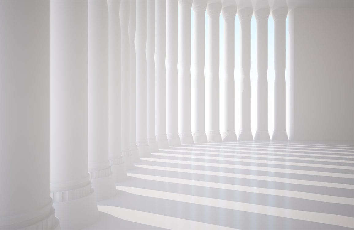Elegant White Column Shadows Mural Wallpaper - Illusionary Architectural Design