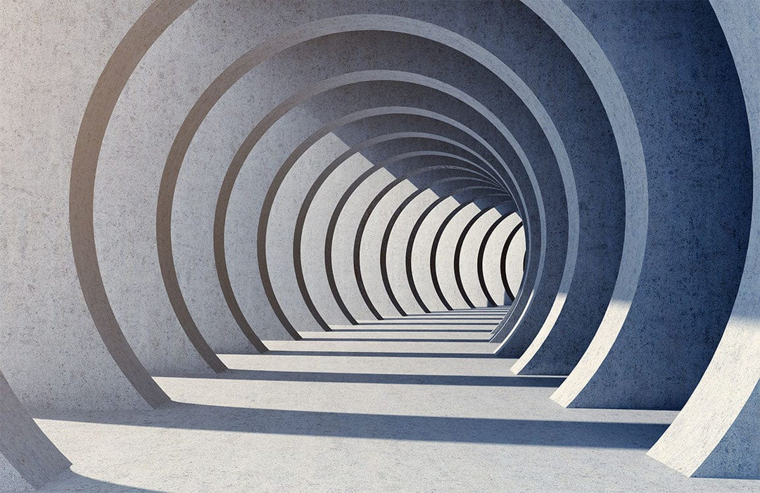 Modern Grey Architectural Tunnel Illusion Mural Wallpaper - Contemporary Design