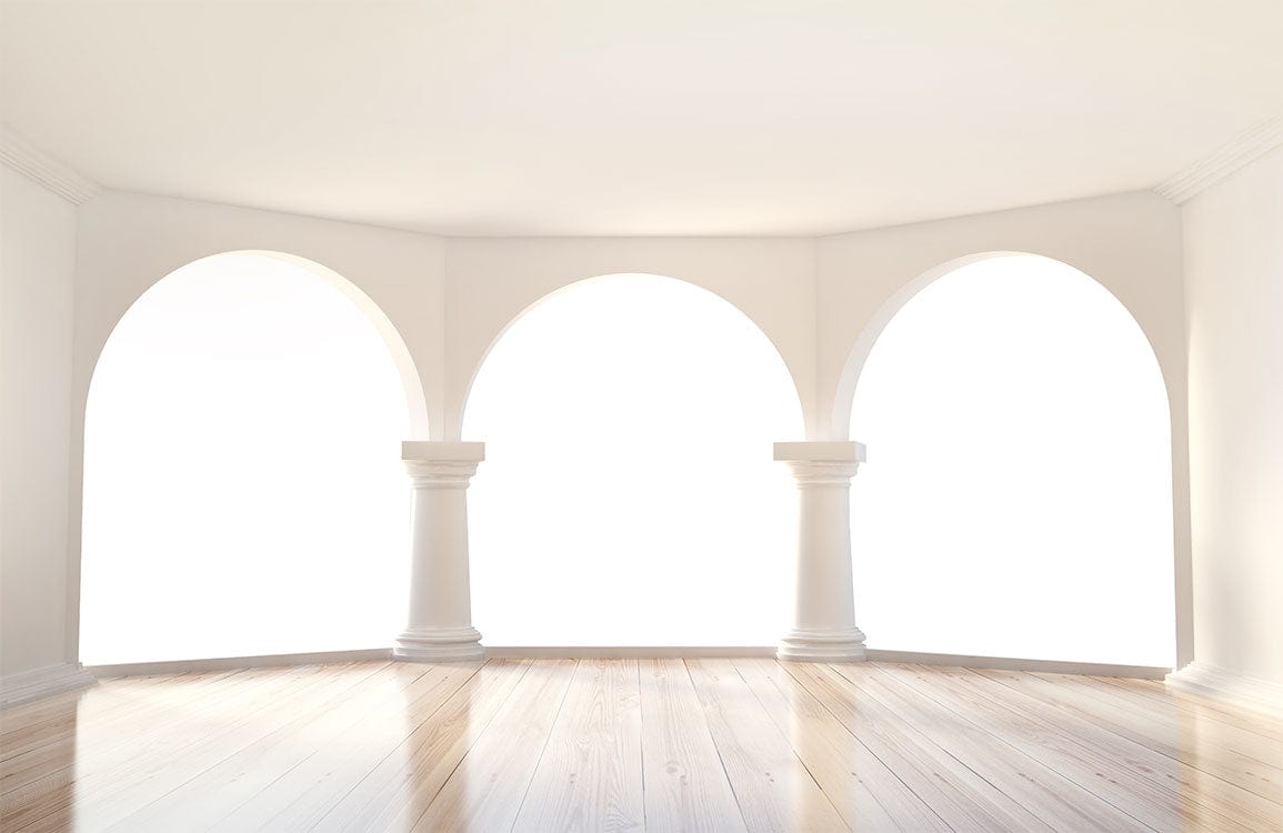 Elegant Arched Columns Wall Mural: Classic White Minimalist Interior Wallpaper