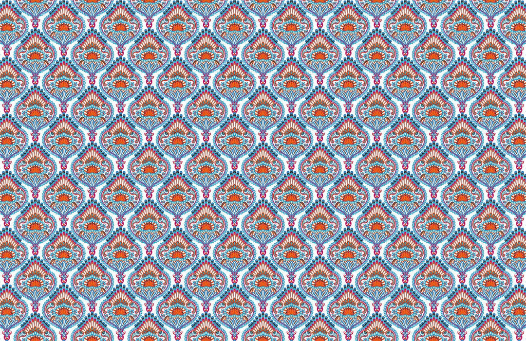 Elegant Blue and Orange Vintage Paisley Patterned Wallpaper for Stylish Interiors