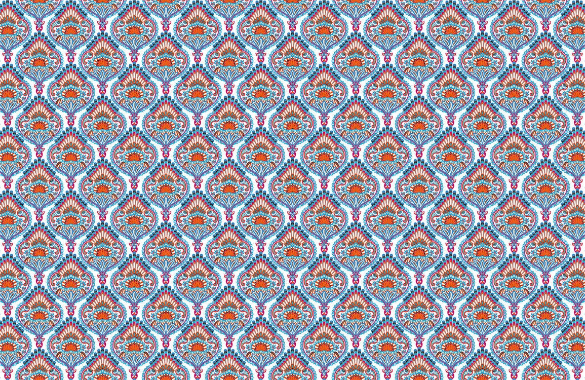 Elegant Blue and Orange Vintage Paisley Patterned Wallpaper for Stylish Interiors