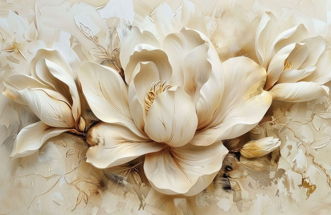 Elegant Cream Magnolia Floral Mural Wallpaper - Luxurious Nature-Inspired Decor
