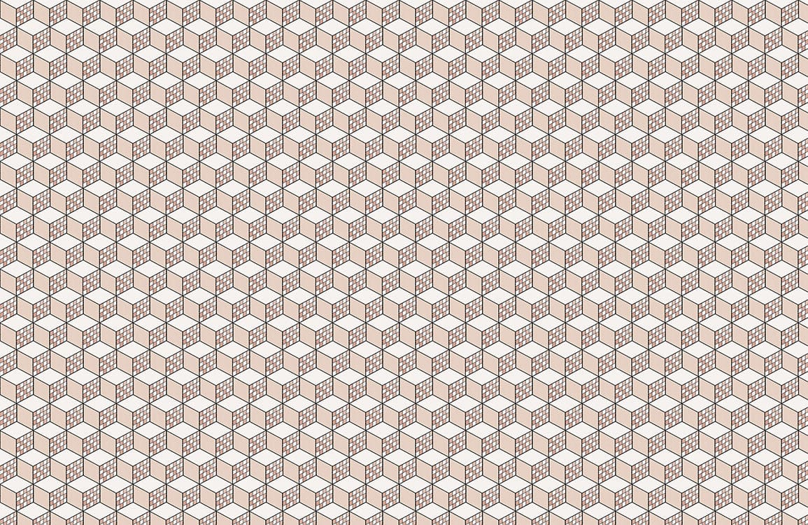Geometric Taupe and White 3D Cube Pattern Feature Wallpaper Design