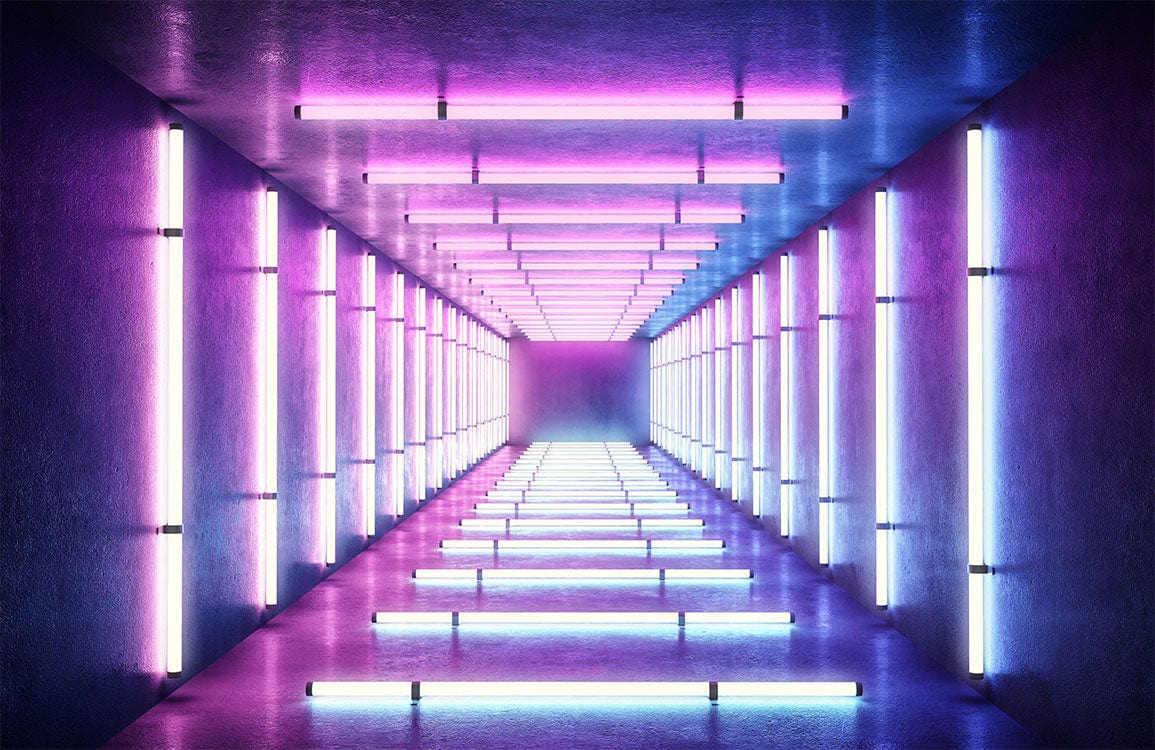Vivid Neon Corridor Mural Wallpaper