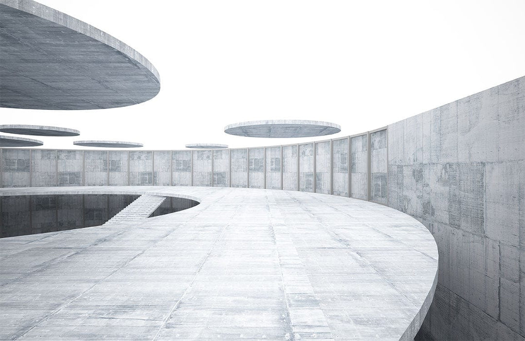 Futuristic Concrete Architectural Mural Wallpaper in Grey for Modern Interiors