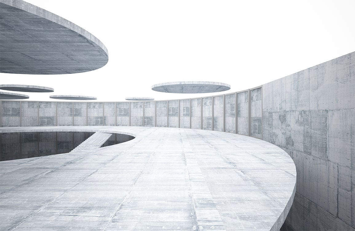 Futuristic Concrete Architectural Mural Wallpaper in Grey for Modern Interiors