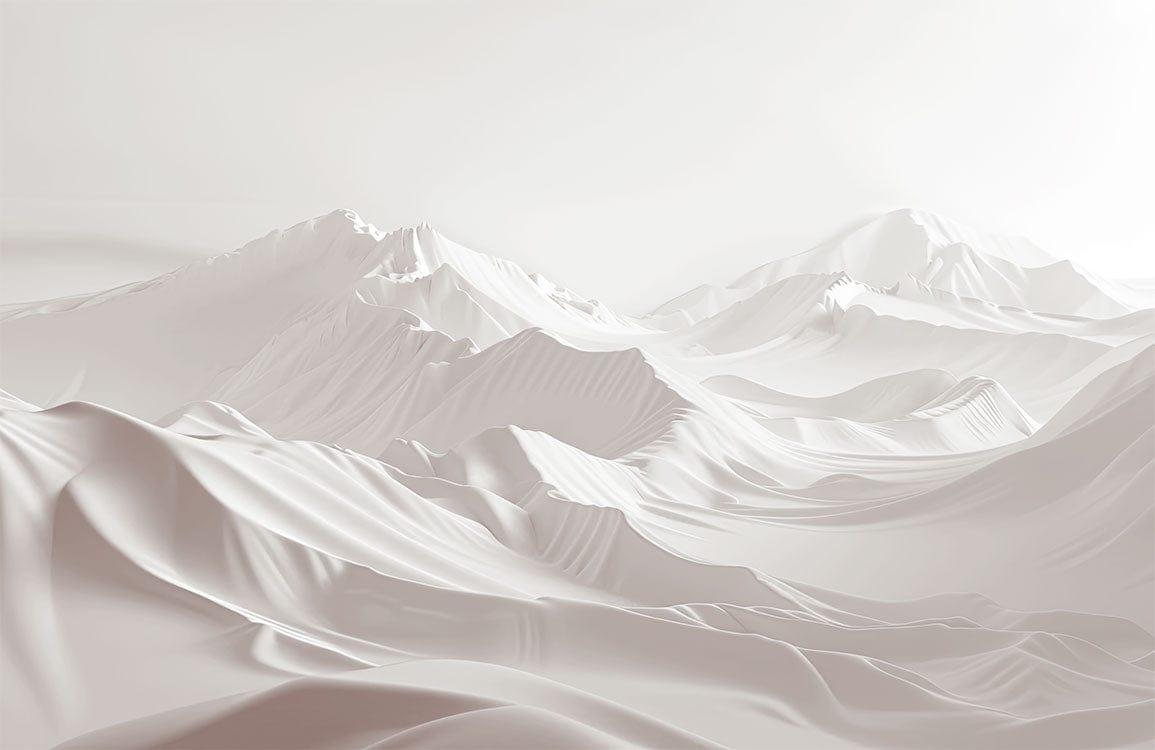 Serene White Mountain Range Mural Wallpaper for Minimalist Interiors