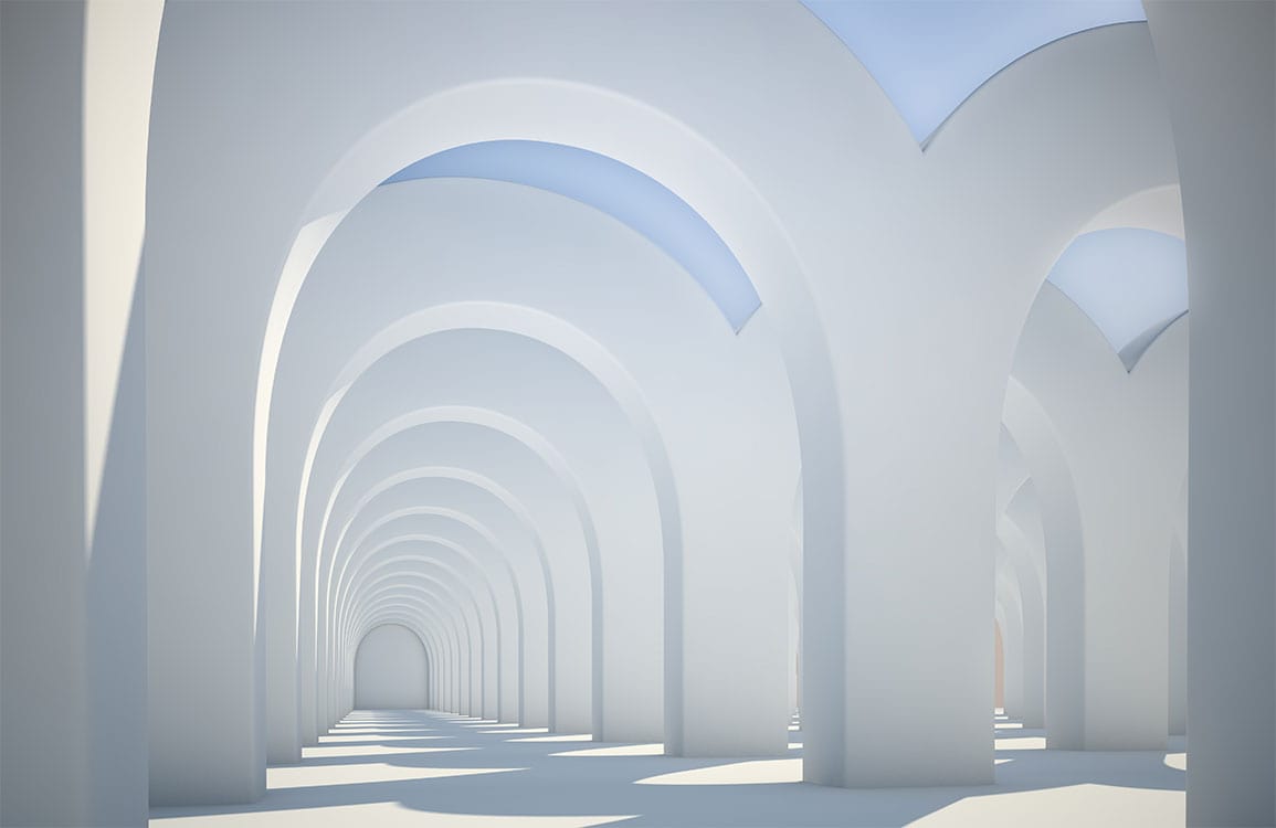 Elegant Minimalist White and Blue Archway Mural Wallpaper for Modern Spaces