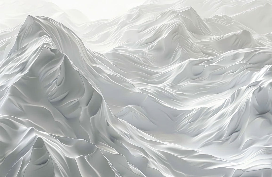 Elegant Alpine Peaks Mural Wallpaper in Serene Silver Tones for Modern Interiors
