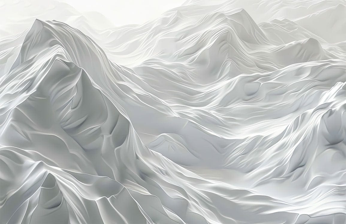 Elegant Alpine Peaks Mural Wallpaper in Serene Silver Tones for Modern Interiors