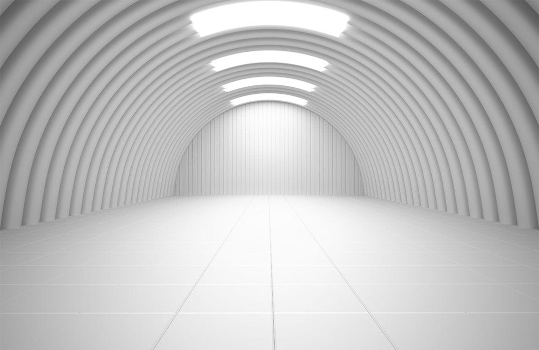 Modern Minimalist Tunnel 3D White Abstract Geometric Mural Wallpaper Design