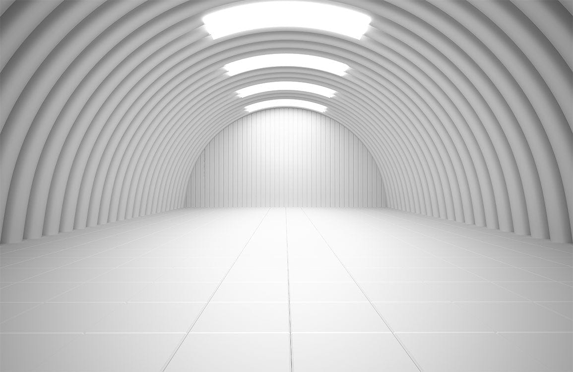 Modern Minimalist Tunnel 3D White Abstract Geometric Mural Wallpaper Design