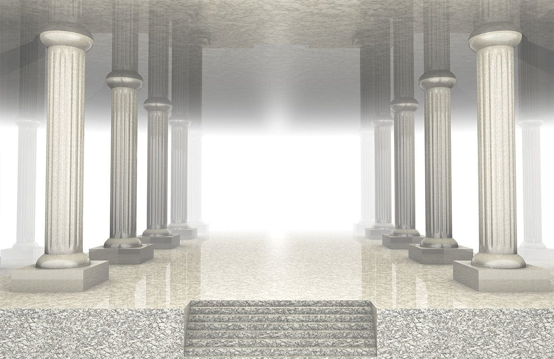 Elegant Ancient Greek Column Mural Wallpaper in Grey Marble Design