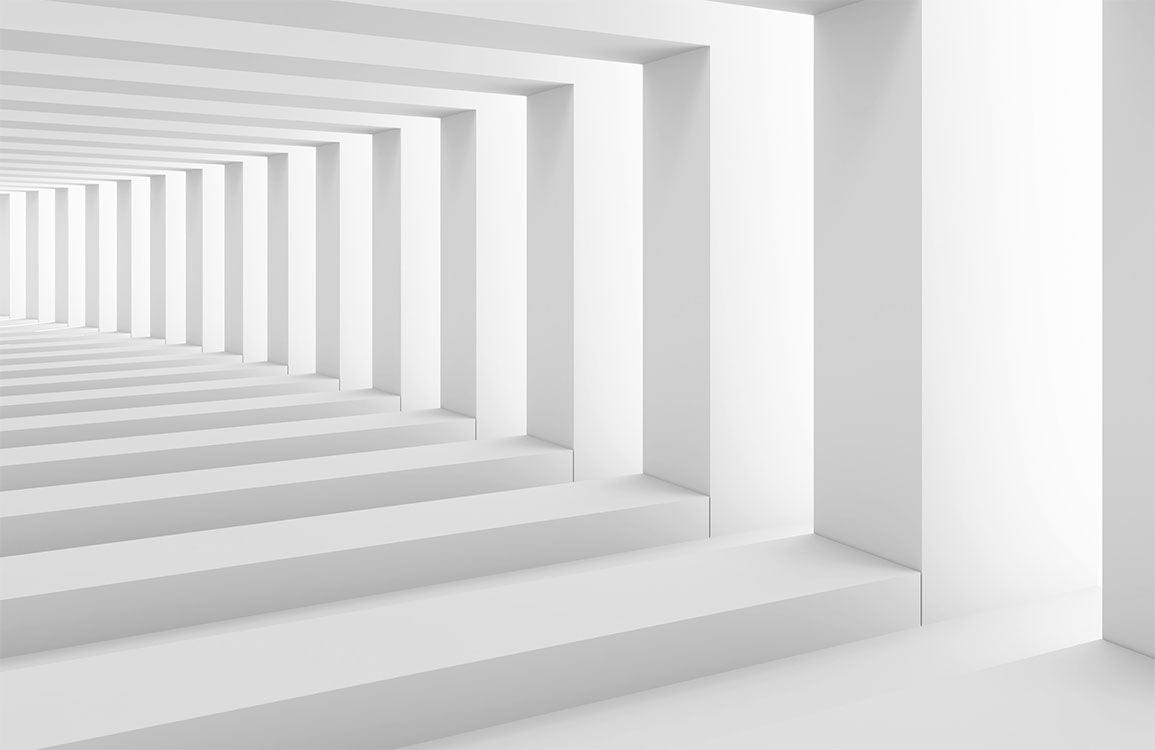 Modern White Geometric 3D Illusion Mural Wallpaper for Contemporary Spaces