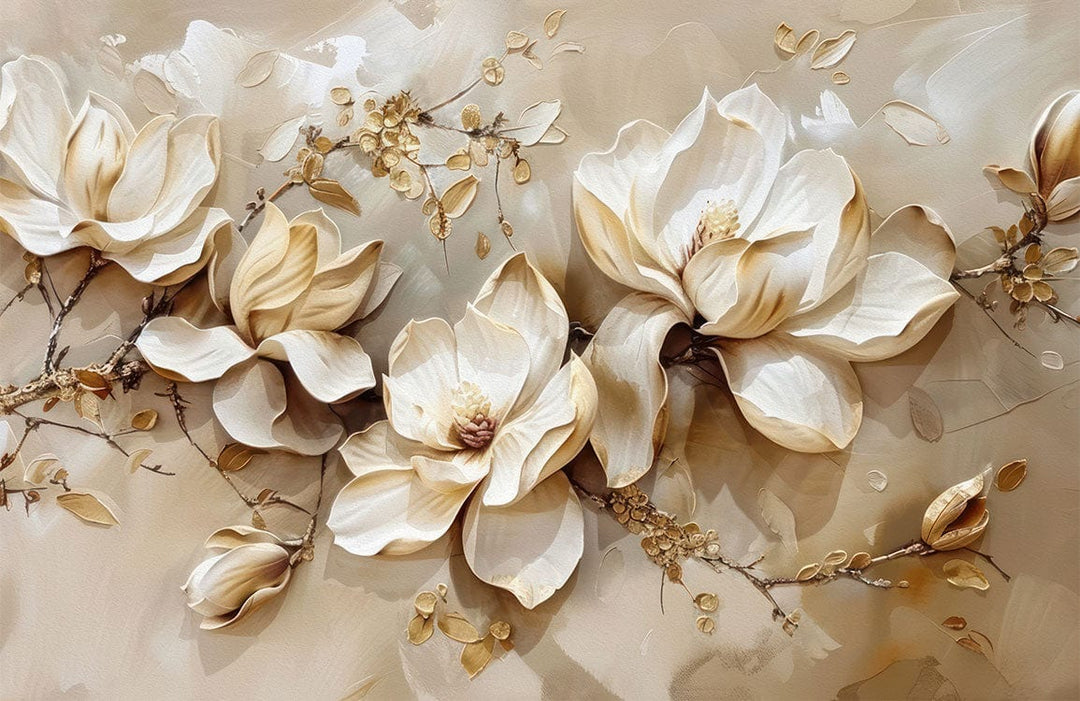 Elegant Beige Floral Mural Wallpaper with Delicate Blossom Design Pattern