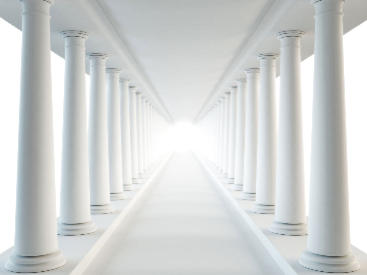 Elegant White Pillars Illusion Mural Wallpaper for Sophisticated Interior Design
