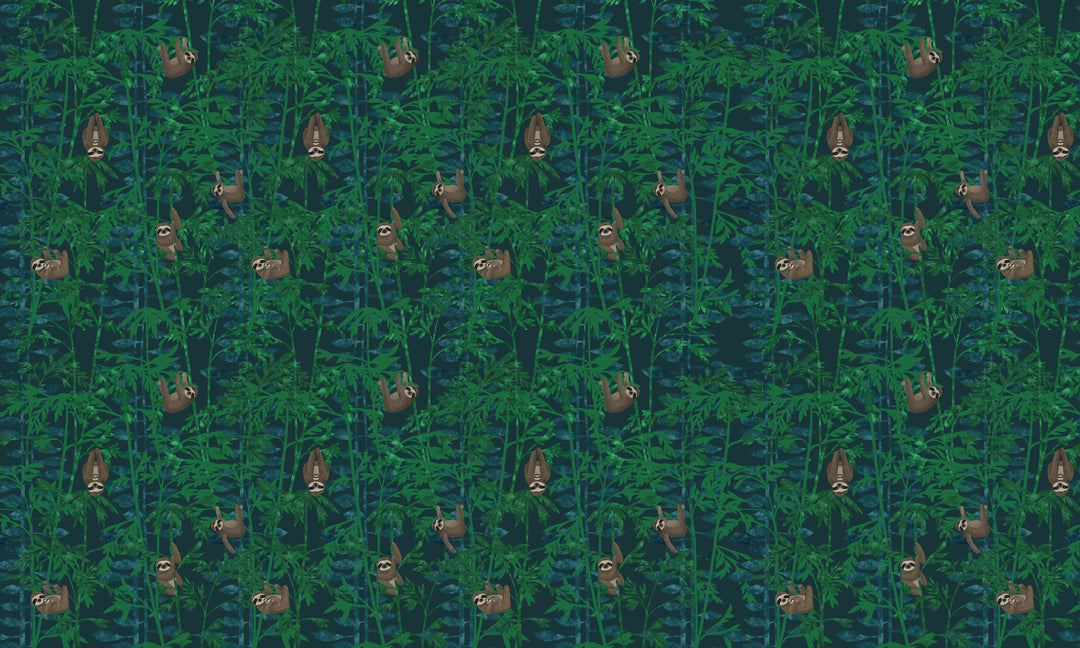Green Jungle Sloth Pattern Wallpaper - Lush Botanical Tropical Design